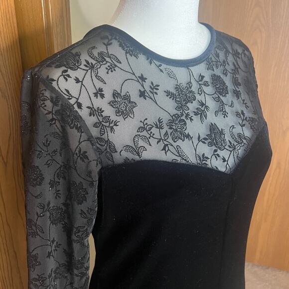 Vtg 90s Robbie Bee Velvet Maxi Dress Floral Mesh Sparkle Witchy Goth Wednesday - Picture 2 of 10